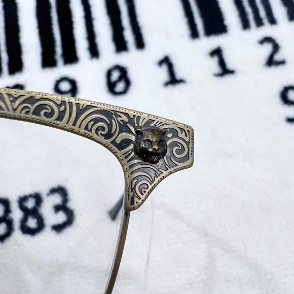 Gucci Gold 3D Tiger Head Logo Engraved Metal Frame Eyeglasses - Picture 7 of 10